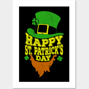 Happy St Patricks Day T-Shirt Shamrock Beard irish Gift Tee Posters and Art